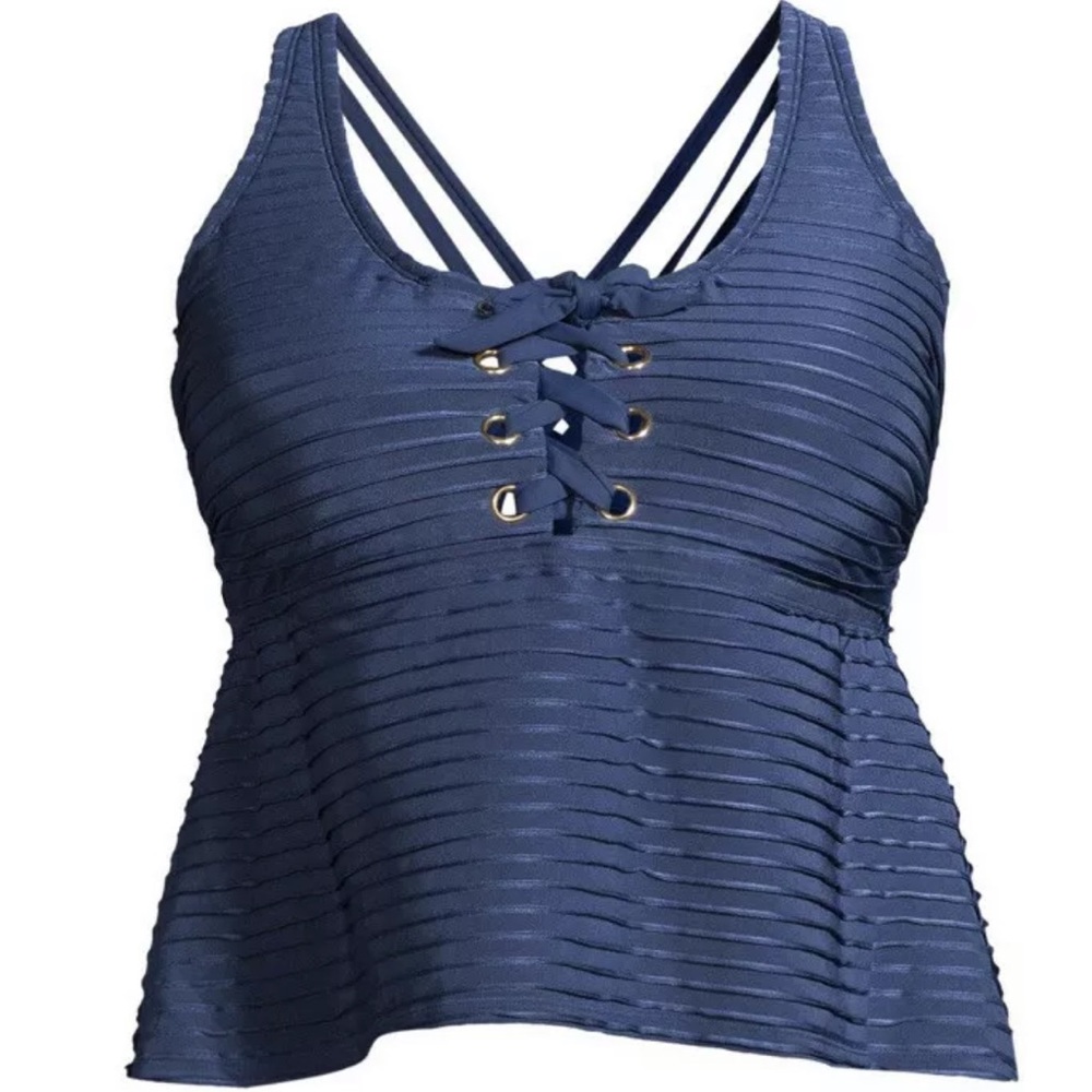 Time & Tru Women’s Tankini Navy Blue Ribbed New